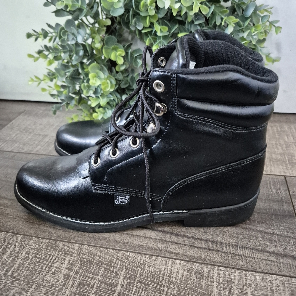 New Justin Lace Up Black Roper Kiltie Boots Womens Size 7.5